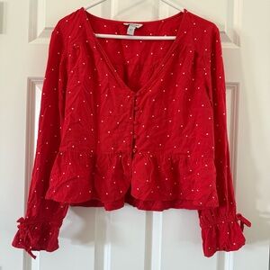 Red Peplum Button-Front Crop Top